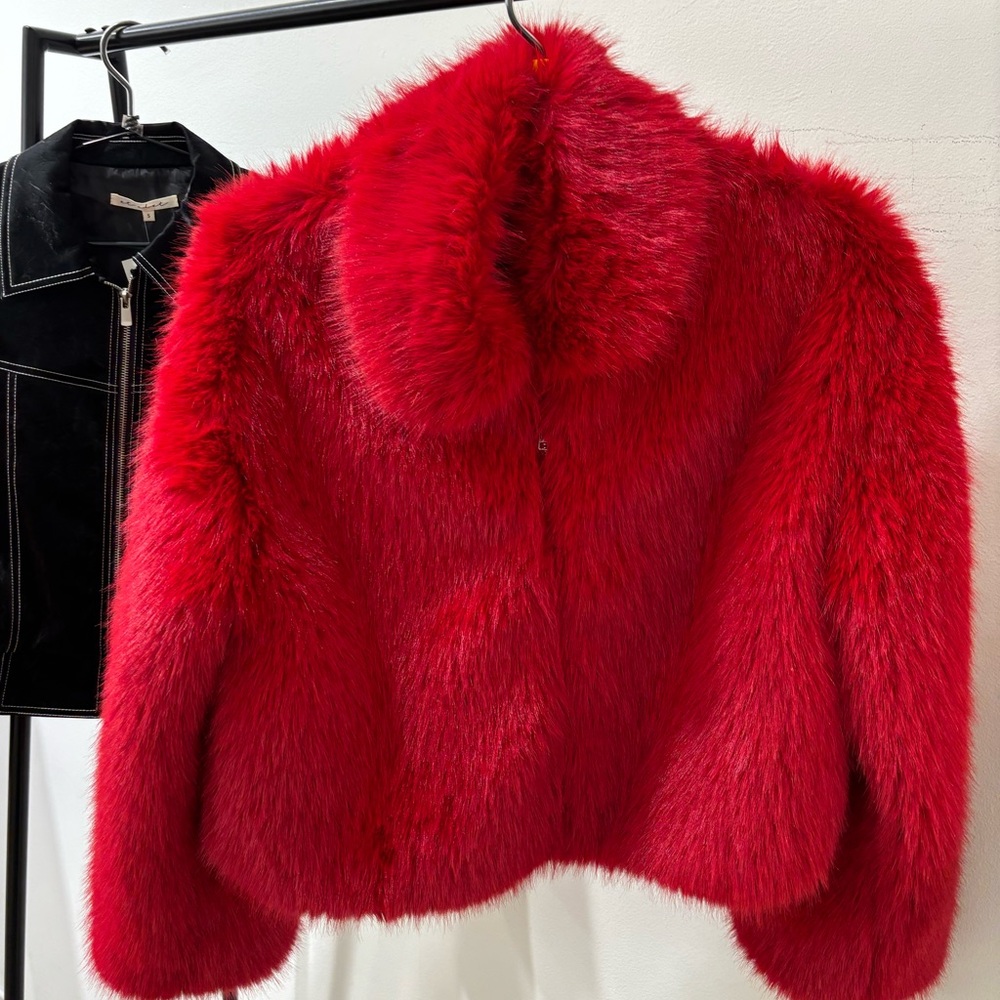 Red Faux Fur Short Coat
